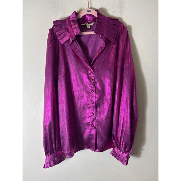 Boden Tops - Boden Metallic Purple Long Sleeve Button Up Shirt with Pleated Collar Sz 8